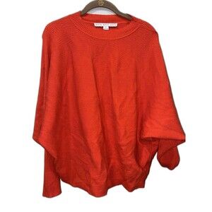 HYFVE Ribbed Batwing Oversized Sweater Women’s L Red Textured Knit Holiday Cozy
